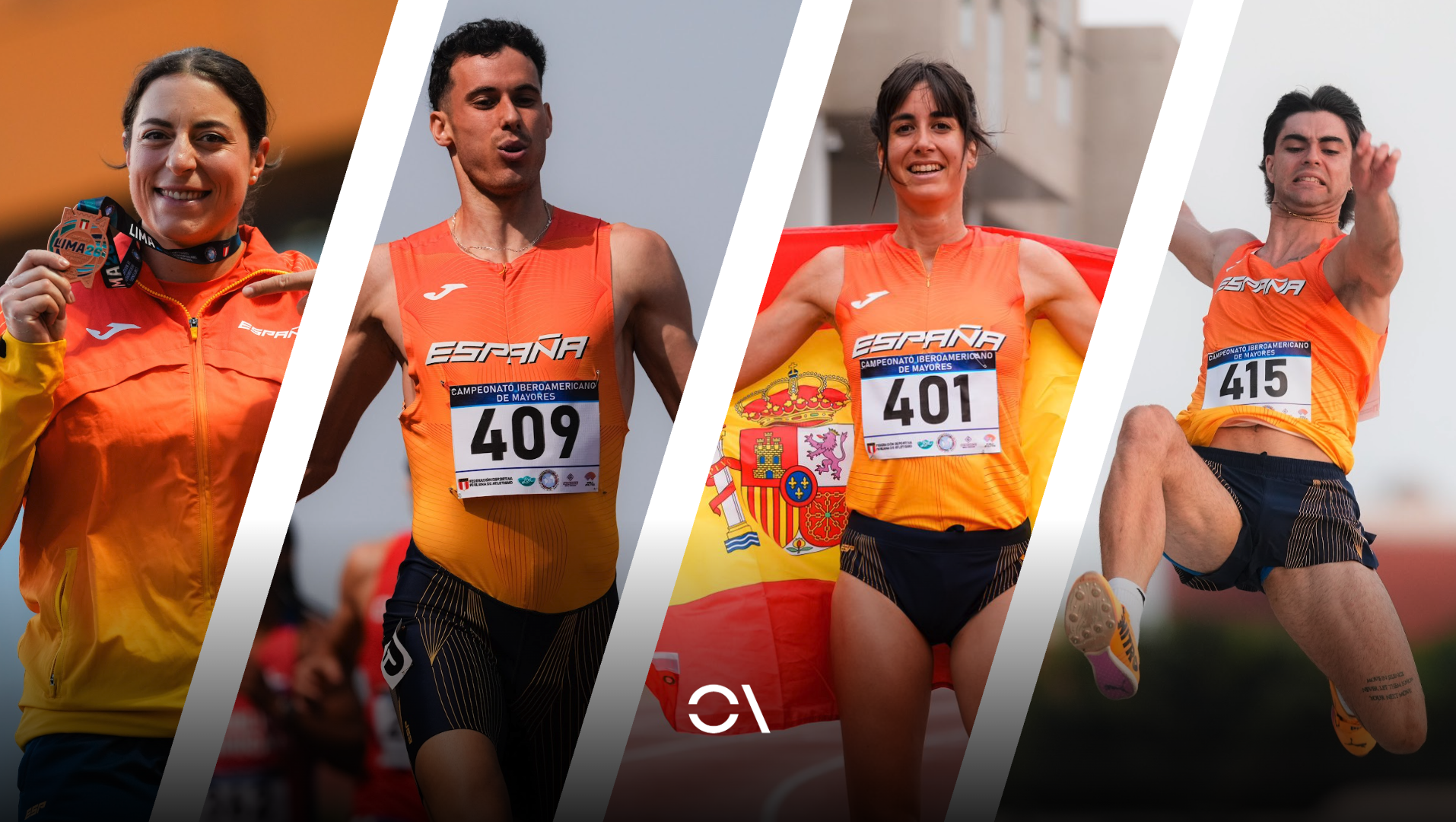 De izquierda a derecha, Belén Toimil, David Barroso, Beatriz Álvarez y Carlos Beltrán, medallistas en el Iberoamericano de atletismo. SPORTMEDIA.