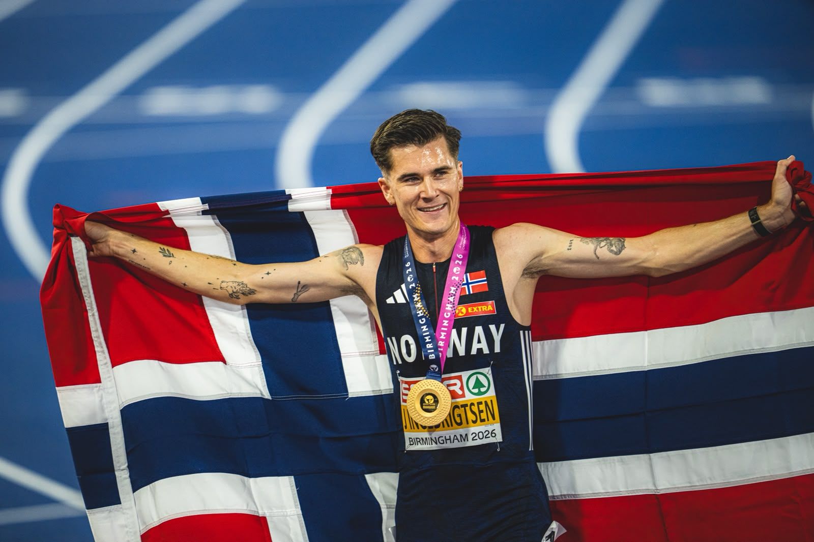 Jakob Ingebrigtsen campeón de Europa de 5000 metros en Birmingham 2026. VSM PHOTOEVENTS.