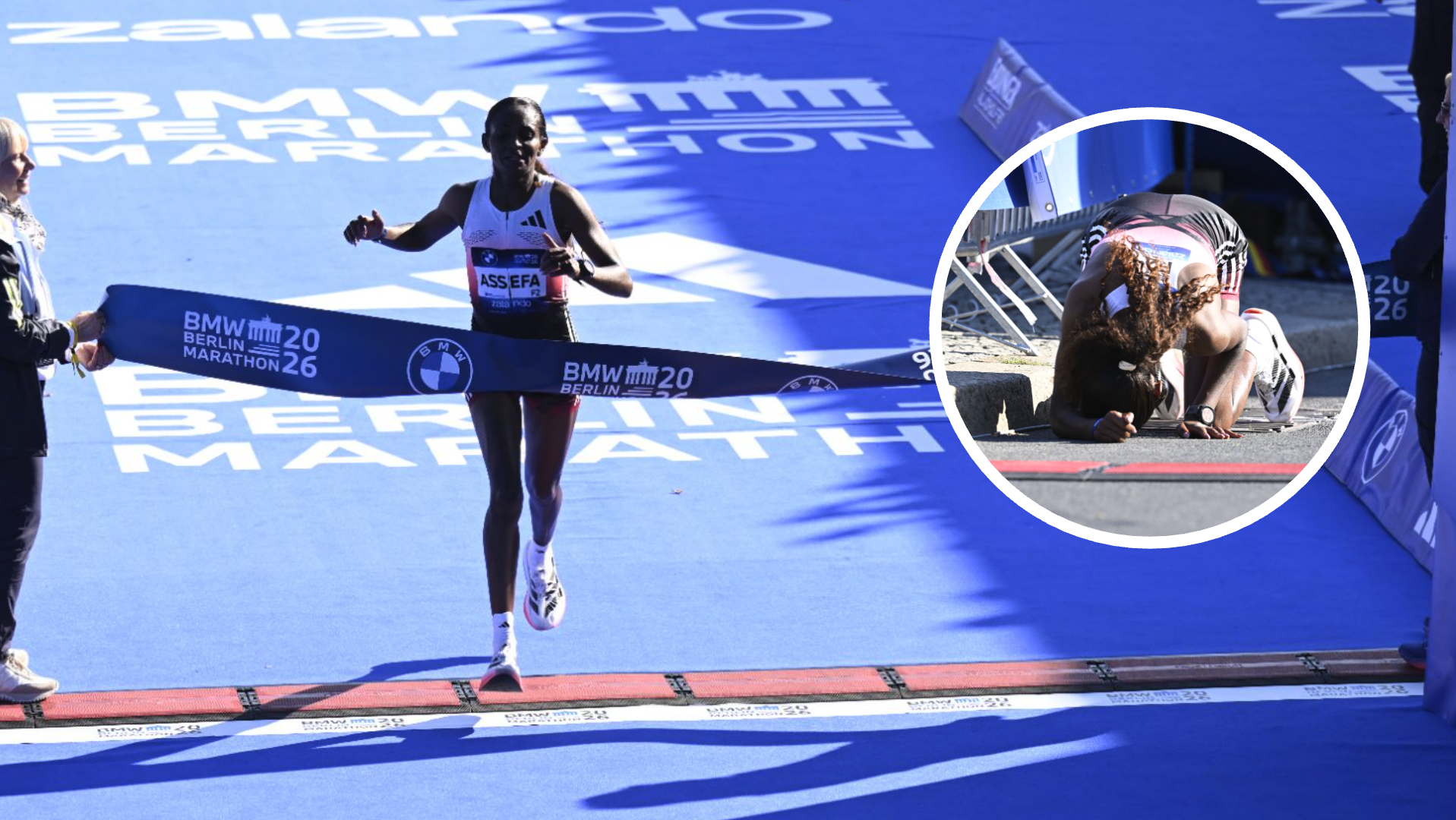 Tigst Assefa se rompió parcialmente el tendón de Aquiles en el Maratón de Berlín.