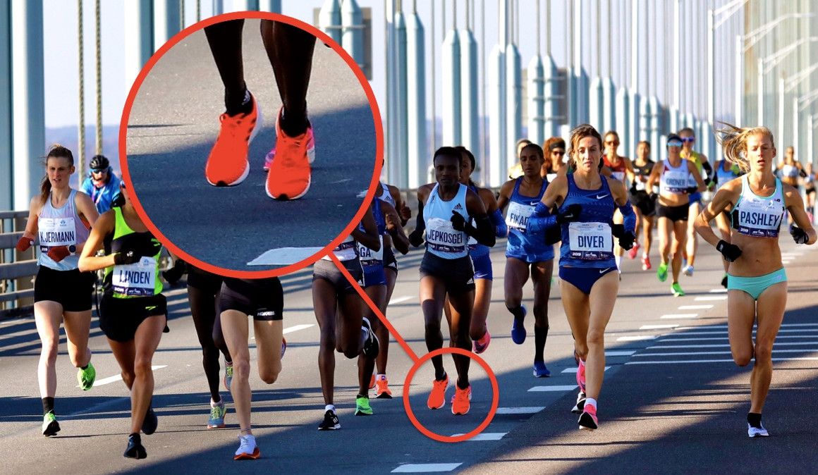 Detalle de las zapatillas de la ganadora, Joyciline Jepkosgei | EFE