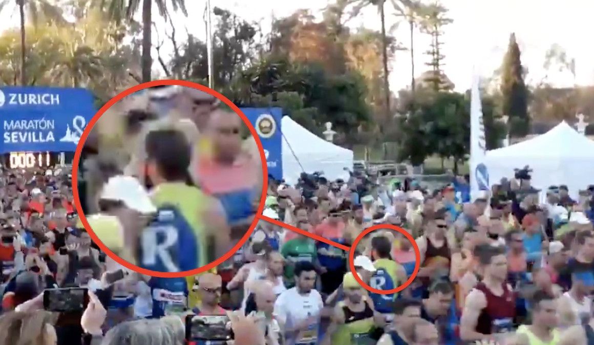 Nacho López Ayarza durante el incidente en la salida del Zurich Maratón de Sevilla | soycorredor.es