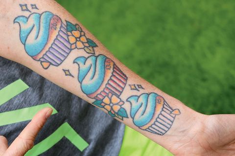 La magdalena pequeña de los 10K, la mediana del medio maratón y la grande del maratón. ¡Gran tatuaje!