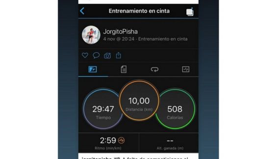 Excelente registro de Jorge Blanco en 10.000 metros en cinta