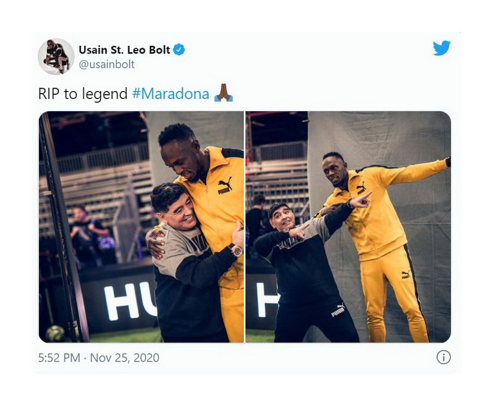 Usain Bolt con Diego Armando Maradona