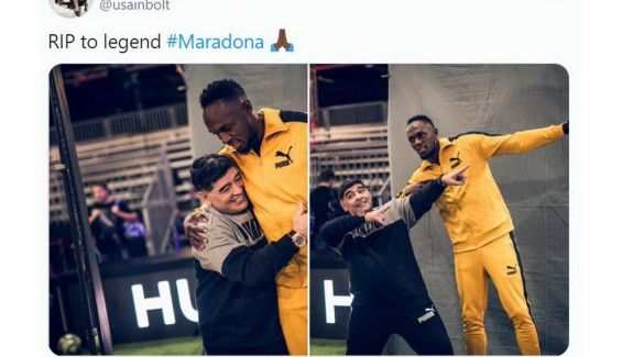 Usain Bolt con Diego Armando Maradona