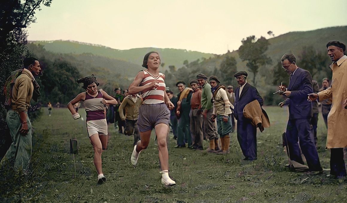 Llegada de la corredora Roser Raventós, ganadora de una prueba campo a través en Cataluña. Foto Bert i Claret.