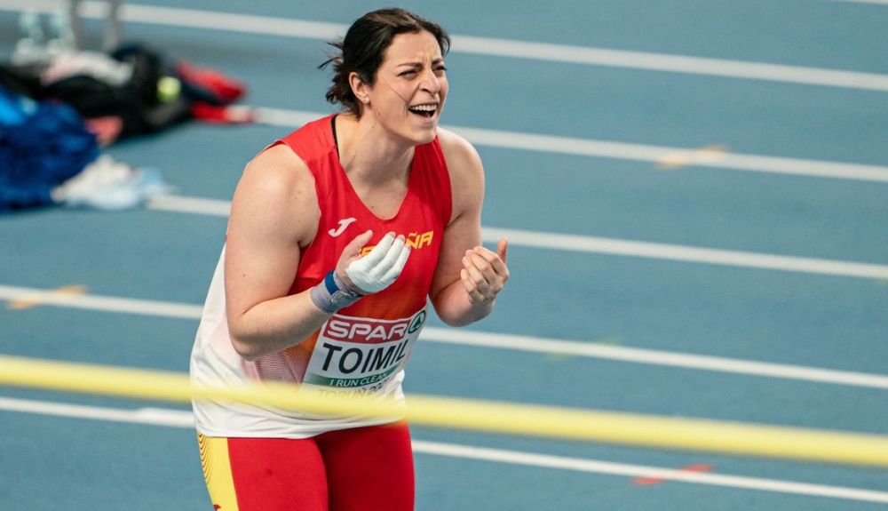 Belén Toimil celebrando su nuevo récord de España. Foto: Sportmedia. Belén Toimil celebrando su nuevo récord de España. Foto: Sportmedia.