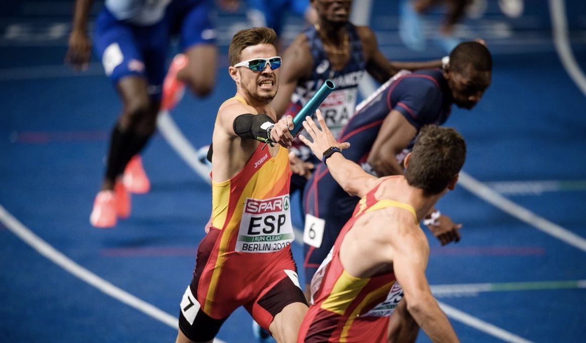 Una imagen del relevo español de 4x400 metros en Berlín 2018. Foto: Sportmedia.