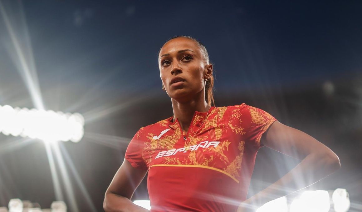 Ana Peleteiro durante la sesión de calificación del triple salto en Tokio 2020. Foto: EFE.