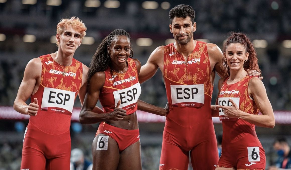 Los componentes del 4x400 metros de España en los Juegos Olímpicos de Tokio. Foto: Sportmedia.