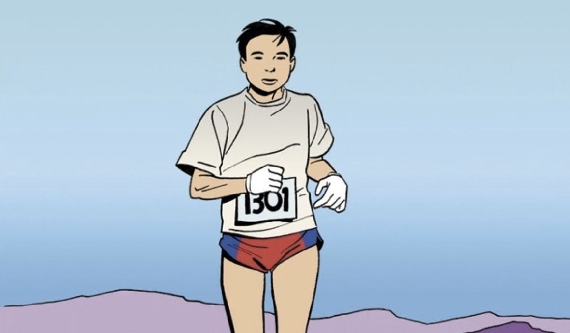 Una ilustración del controvertido escritor (y corredor) Haruki Murakami.