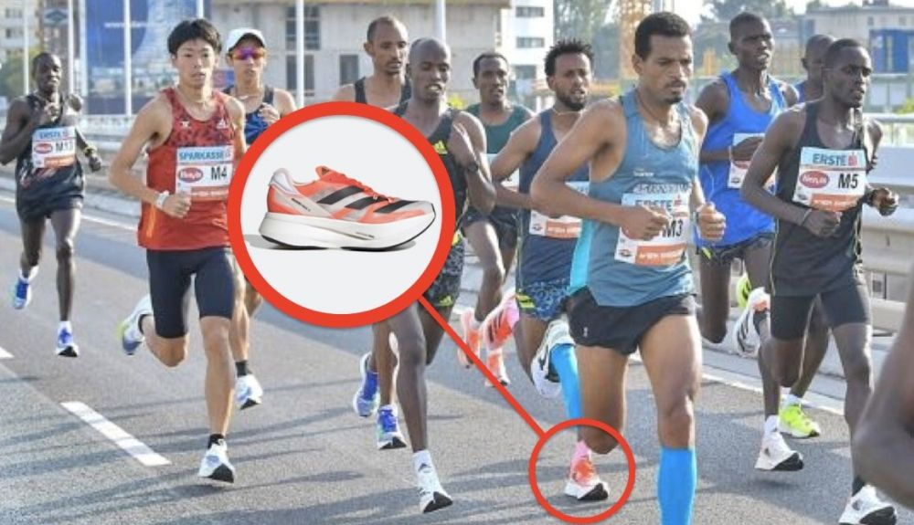 Hurisa calzado con la ilegales Prime X en el pelotón de cabeza del Maratón de Viena