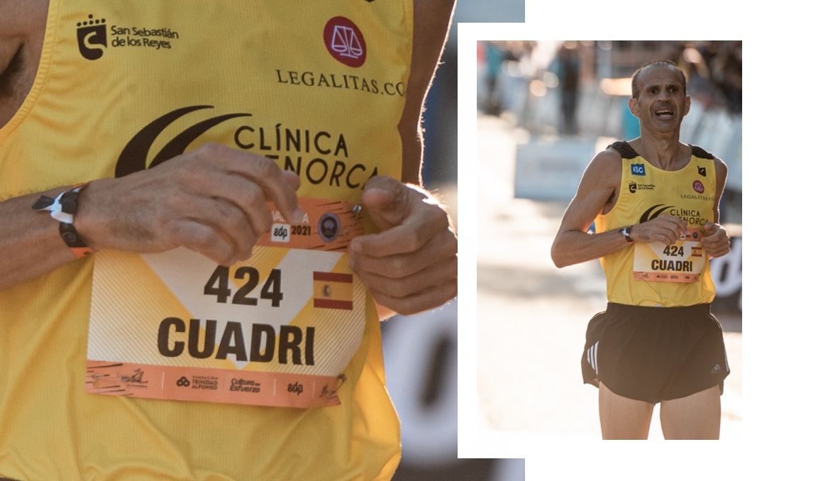 Una imagen de Juan Antonio Cuadrillero cruzando la línea de meta del Medio Maratón de Valencia Trinidad Alfonso EDP.