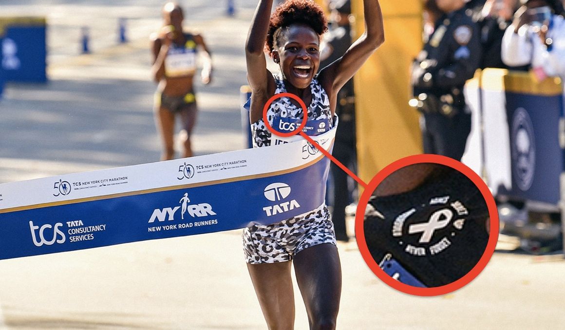 Detalle de las camisetas de algunos atletas kenianos en Nueva York recordando a Agnes Tirop. ADIDAS.