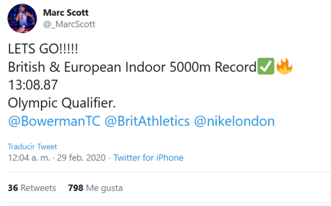 Marc Scott arrebata a Mo Farah el récord de Europa de 5.000 en pista cubierta