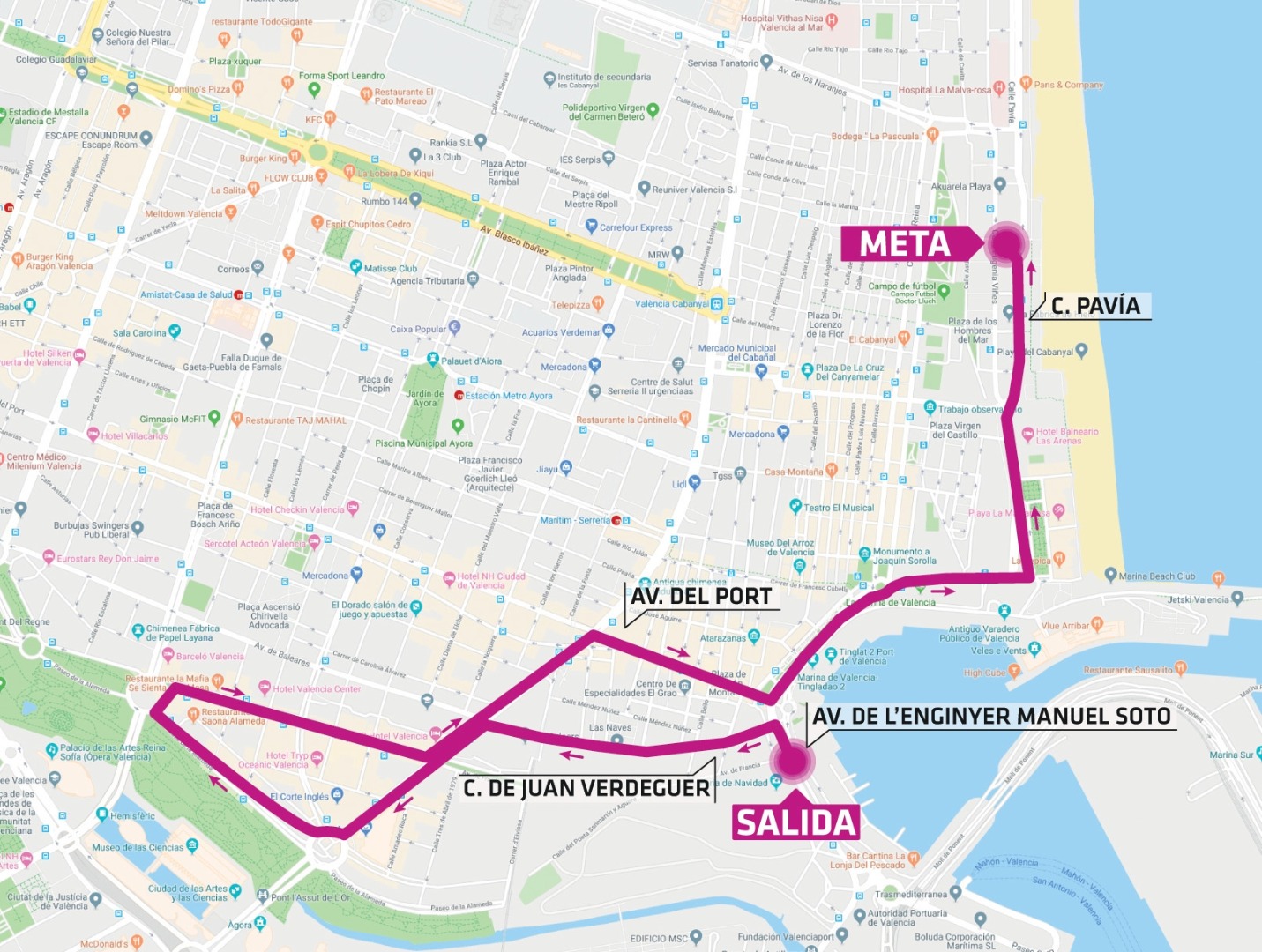 El recorrido de la Carrera de la Mujer de Valencia